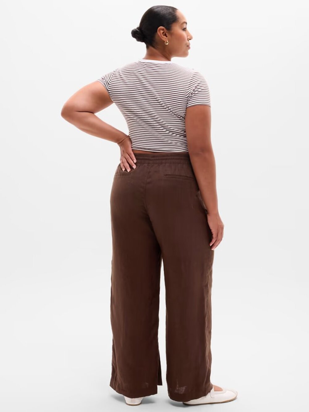 Athleta Retreat Linen High Rise Wide Leg Pant Size Large Petite Brown NWOT - Picture 2 of 14